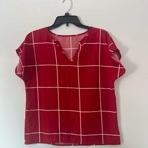 SHEIN Red Grid Pattern Blouse